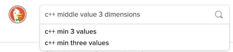 Typing into the search engine 'c++ middle value 3 dimensions.'